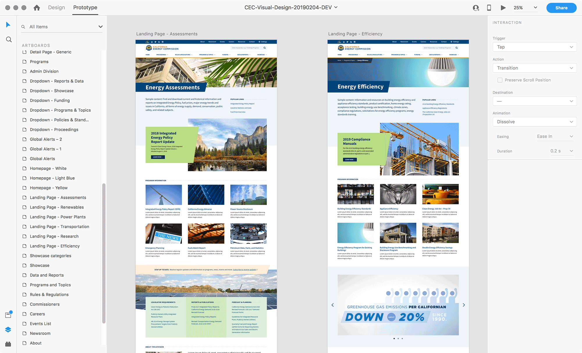 Adobe XD file for the California Energy Commission website