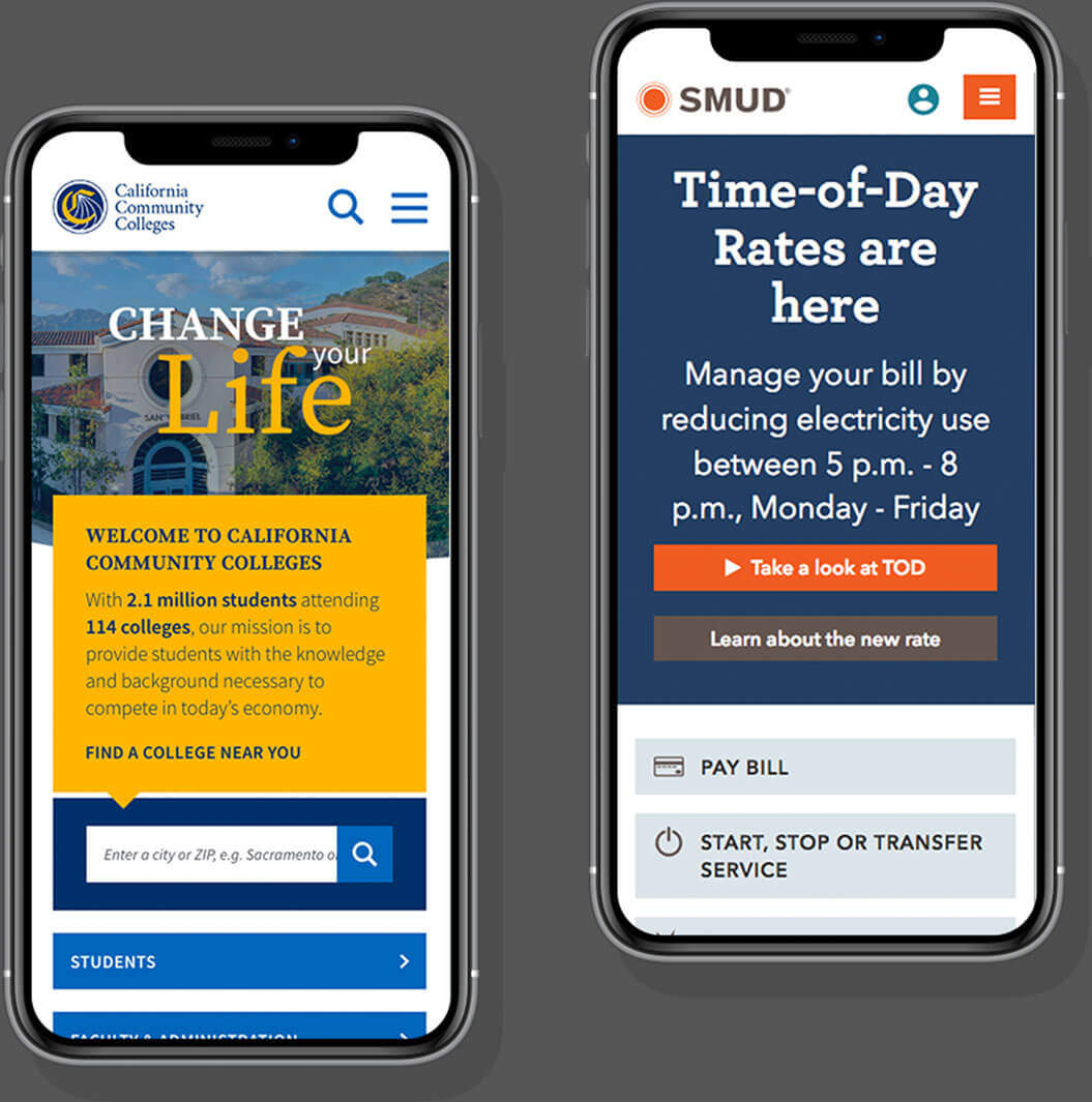 Mobile websites for California Community Colleges and Sacramento Municipal Utility District