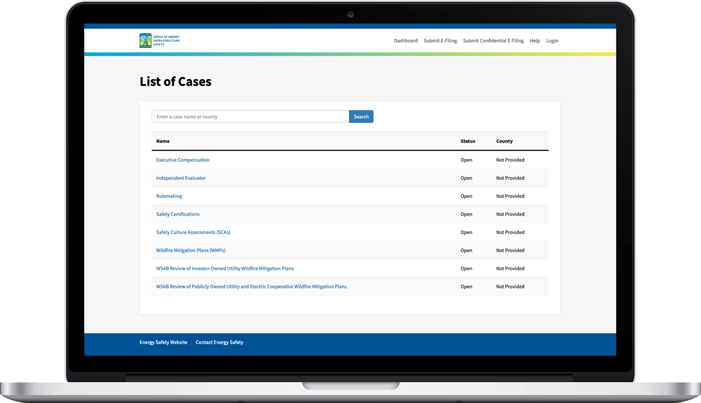 e-Filing system dashboard